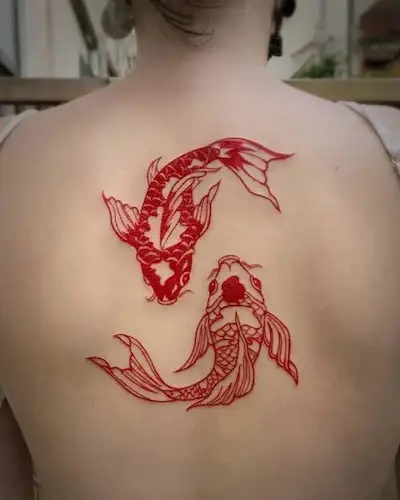 Tatuaje temporal de pez Yin Yang Koi / Tatuaje de pez / Tatuaje de